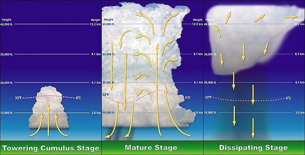  Les étapes de la vie d'un orage. 